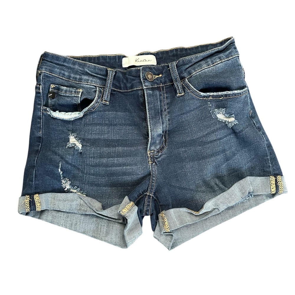 KanCan Distressed Dark Blue Jean Shorts